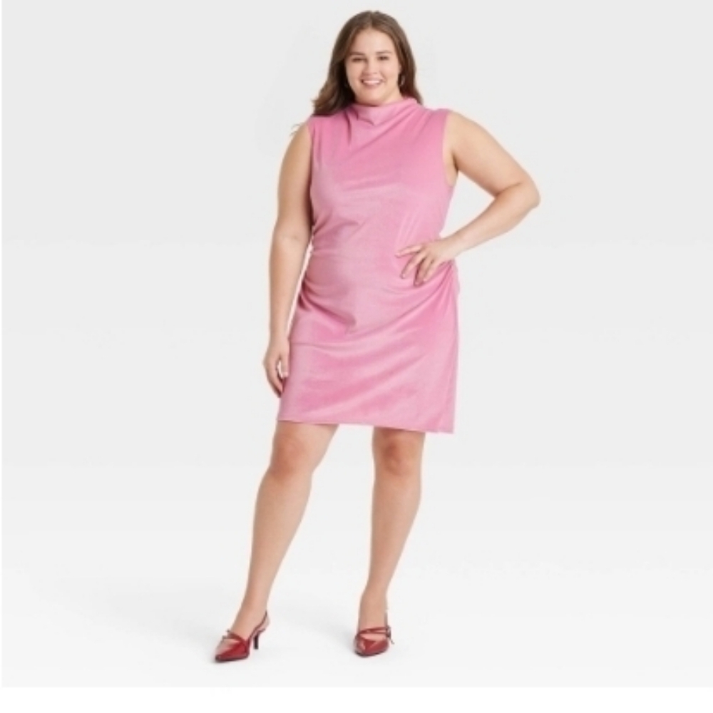 💰⏳️A New Day Pink Sleeveless Velvet Ruched Dress Nwt XXL
